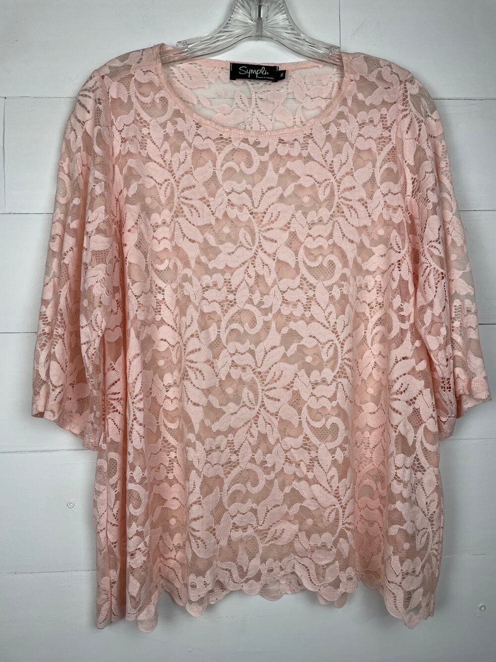 Sympli C-Lace Boxy Top Size 10 NWT Blush Pink Floral Lace Short Sleeve